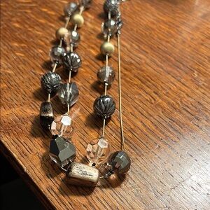 Women's Layered Beaded Necklace in Gray and Silver